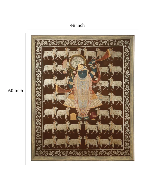 Shreenath ji With Cow Motifs on Brown Background - Image 2