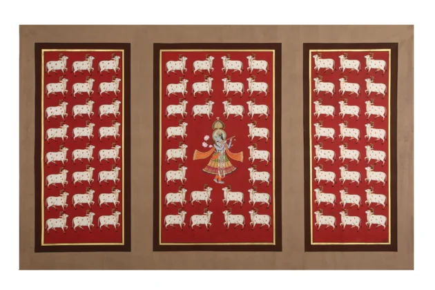 Krishna With Cow Motif Panels